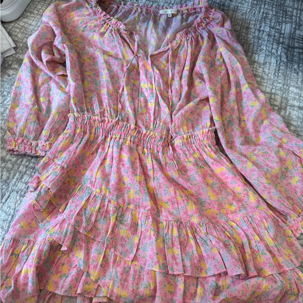 LoveShackFancy Pink and Yellow Floral Dress
